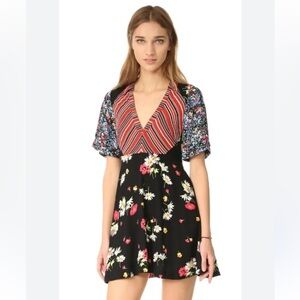 Free People Mix It Up Mini Dress. Size 2. EUC. Black print.